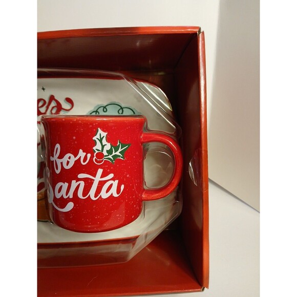 St. Nicholas Square Cookies For Santa Plate And Mug Set Red Mug Multicolor Tray - Picture 6 of 16